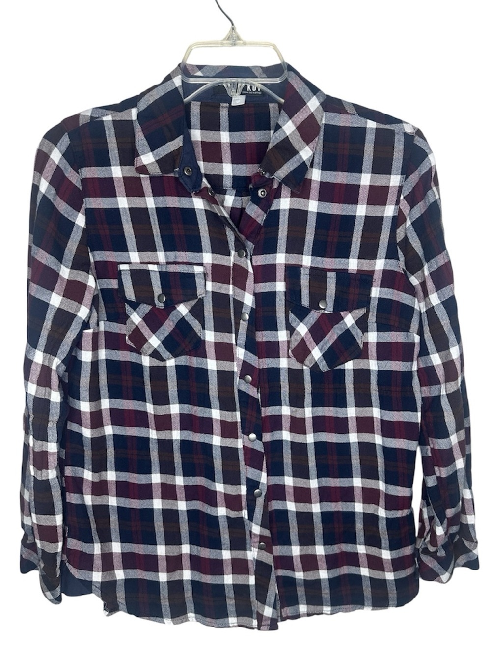KUT FROM KLOTH Plaid Button-Up Shirt in Navy and Burgundy size small